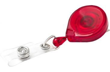 Image of Key-Bak Mini-Bak ID Retractable Reel w/ 36in Nylon Cord, Swivel Bulldog Clip, Vinyl ID Strap, Translucent Red 0219-015