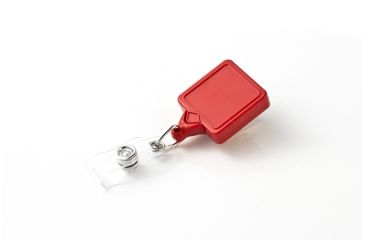 Image of Key-Bak Mini-Bak ID Square Retractable Reel w/ 36in Nylon Cord, Swivel Bulldog Clip, Twist-Free Vinyl ID Strap, Red 0069-S05