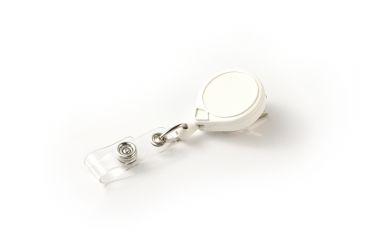 Image of Key-Bak Mini-Bak ID Retractable Reel w/ 36in Nylon Cord, Swivel Bulldog Clip, Vinyl ID Strap, White 0066-005