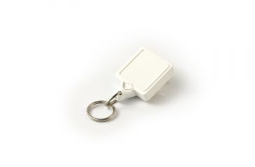 Image of Key-Bak Mini-Bak Square Retractable Reel w/ 36in Nylon Cord, Swivel Bulldog Clip, Split Ring, White 0026-S05