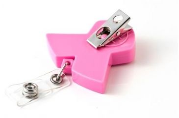Image of Key-Bak Retract-A-Badge ID PINK RIBBON Shaped 5-Pack Retractable Reel w/ 36in Cord, Swivel Bulldog Clip, Vinyl ID Strap, Pink 0308-751