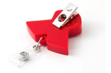 Image of Key-Bak Retract-A-Badge ID RED RIBBON Shaped 5-Pack Retractable Reel w/ 36in Cord, Swivel Bulldog Clip, Vinyl ID Strap, Red 0308-759