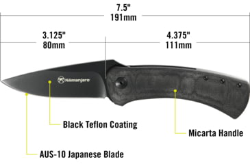 Image of Kilimanjaro Gear AUS-10 Stainless Steel Blade DW Folder Folding Knife, Overall Length 7,5 in., Gray, 910143