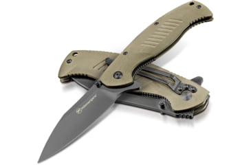 Image of Kilimanjaro Gear Morsa Folding Knife,3.5in,Tan Wood Grain G10 , Black Plain Blade KJ910028