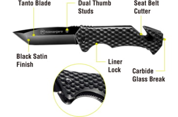 Image of Kilimanjaro Gear UTAC Rescue Folding Knife,3.5in, Black G10 Handle, Black Tanto Blade KJ910033