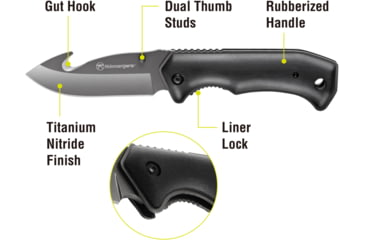 Image of Kilimanjaro Gear Victus Folding Knife,3.5in w/ Gut Hook, Black Handle, Black Plain KJ910049