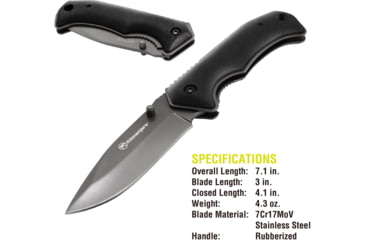Image of Kilimanjaro Gear Victus Folding Knife,3in, Black Handle, Black Plain Edge KJ910085