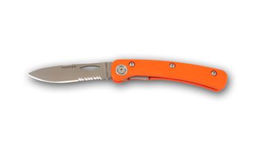 Image of Knives of Alaska Featherlight Hunter D2 Serrated Knife, G-10 Handle w/ Clip, Hunters Orange, 00451FG