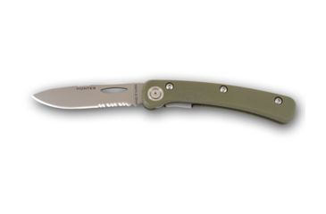 Image of Knives of Alaska Featherlight Hunter Serrated Knife, G-10 OD Handle w/ Clip, Olive Drab, 00453FG
