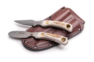 Image of Knives of Alaska Muskrat / Cub Bear Combo Fixed Blade Knives, 2.25in / 2.75in, CPM-S30V Stainless Steel, Round Point/Caping Blade, Stag, Brown And White Sculpted Bone Handle, 00103FG