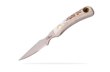 Image of Knives of Alaska Muskrat / Cub Bear Combo Fixed Blade Knives, 2.25in / 2.75in, CPM-S30V Stainless Steel, Round Point/Caping Blade, Stag, Brown And White Sculpted Bone Handle, 00103FG