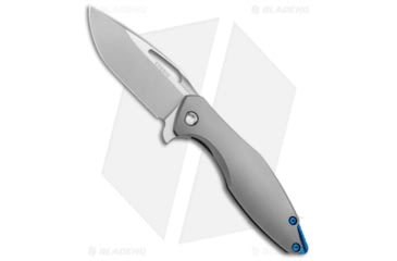 Image of Koenig Arius Folding Knife, 3.50in, CTS XHP, Drop Point Blade, Titanium, Gray Handle, w/ LP Blue, Bead Blast Titanium, SW, Satin, Gray/Gray, 8.50 inch, BHQ-92461