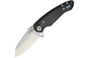 Image of Krudo VICE Framelock Folding Knife, 3.5in Satin 9Cr18Mov SS Blade, Black SS Handle With Carbon Fiber Inlay, Pocket Clip, Thumb Wedge, KVCE243
