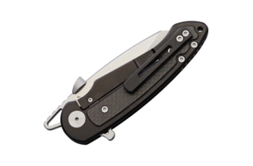 Image of Krudo VICE Framelock Folding Knife, 3.5in Satin 9Cr18Mov SS Blade, Black SS Handle With Carbon Fiber Inlay, Thumb Disk, Pocket Clip, KVEC030