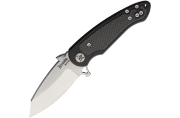 Image of Krudo VICE Framelock Folding Knife, 3.5in Satin 9Cr18Mov SS Blade, Black SS Handle With Carbon Fiber Inlay, Thumb Disk, Pocket Clip, KVEC030