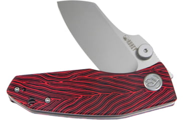 Image of Kubey Monsterdog Damascus Folding Knife, 4.13in Closed, 3.13in Damascus Steel Blade, Black/Red G10 Handle, Nylon Case, KU337F
