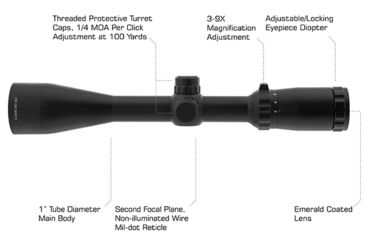 Image of Leapers True Hunter Classic Rifle Scope, 3-9x40mm, 1inch Tube, Second Focal Plane, Wire Mil-dot Reticle, Matte Black, SCP-3940EW