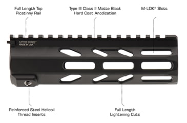 Image of Leapers UTG PRO Arwen 7in M-LOK Free Float Handguard, Black, MTU044SEM