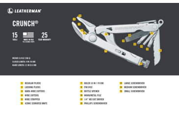 Image of Leatherman Tools Crunch Multi Tool, Standard Stainless w/Leather Sheath 68010101K