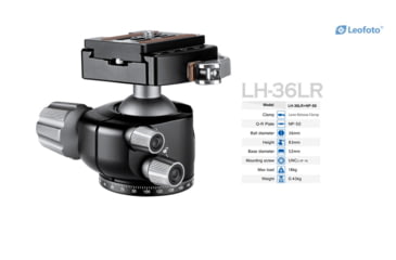 Image of Leofoto LH-36LR Ball Head w/ LR-50 Lever Release Clamp, Arca, Black, LH-36LR