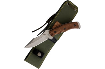 Image of Linton Cutlery 9in Fixed Blade Hunter Knife, 9in Overall, 4in Stonewash Stainless Blade, Brown Rubber Handle, Synthetic Sheath, L95052