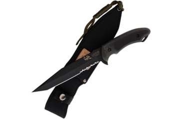 Image of Linton Cutlery Black Powder Coated Fixed Blade Knife, 12in Overall, 7in Black Powder Partially Serrated Stainless Tanto Blade, Black Micarta Handle, Nylon Sheath, L93047