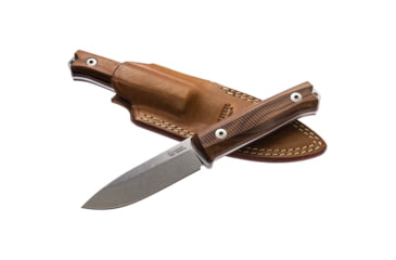 Image of Lionsteel Bushcraft B40 Santos Wood Fixed Blade Knife, 8.88in Overall, 3.88in Stonewash Sleipner Tool Steel Blade, Santos Wood Handle, Brown Leather Belt Sheath, B40 ST