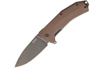 Image of Lionsteel KUR Linerlock Br Stonewash Folding Knife,3.375in,Standard Edge,Drop Point,Black Stonewash,Brown,G10 Handle LSTKURBBR