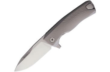 Image of Lionsteel ROK Tiium Framelock Gray Folding Knife, 3.25in Satin Bohler M390 SS Drop Point, Gray Sculpted Titanium Handle, ROK G
