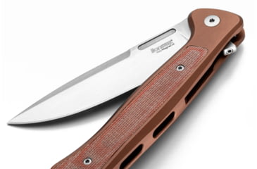 Image of Lionsteel Skinny Framelock Folding Knife by Michele Pensato, 4.5in Closed, 3.5in Stonewash CPM MagnaCut Stainless Blade, Earth Brown Aluminum Handle, SK01AES