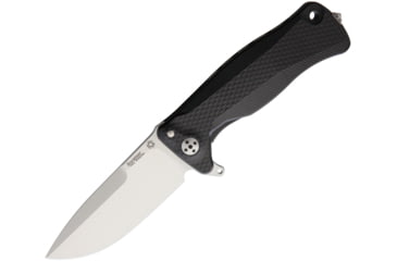 Image of Lionsteel SR11 Framelock Folding Knife, 3.5in Satin Sleipner Tool Steel Drop Point, Black Textured Aluminum Handle, Glass Breaker, Pocket Clip, SR11A BS
