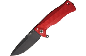 Image of Lionsteel SR11 Red Framelock Folding Knife, 3.5in Black Oxide Coated Sleipner Tool Steel Drop Point, Red Textured Aluminum Handle, Glass Breaker, Pocket Clip, SR11A RB