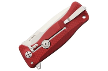 Image of Lionsteel SR11 Red Framelock Folding Knife, 3.5in Satin Sleipner Tool Steel Drop Point, Red Textured Aluminum Handle, Glass Breaker, Pocket Clip, SR11A RS