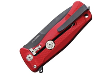 Image of Lionsteel SR22 Framelock Folding Knife, 3in Black Oxide Coated Sleipner Tool Steel Drop Point, Red Textured Aluminum Handle, Glass Breaker, Pocket Clip, SR22A RB