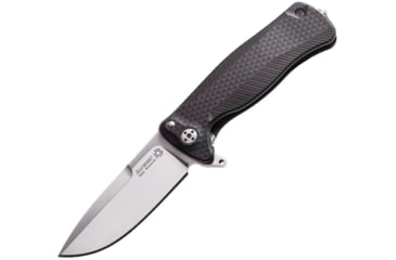 Image of Lionsteel SR22 Framelock Folding Knife, 3in Satin Sleipner Tool Steel Drop Point, Black Textured Aluminum Handle, Glass Breaker, Pocket Clip, SR22A BS