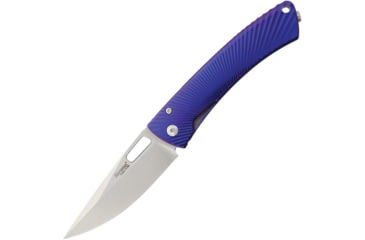 Image of Lionsteel TiSpine Framelock Shiny Folding Knife, 3.25in Satin Bohler M390 SS Blade, Purple Polished Titanium Handle, Thumb Pull, Pocket Clip, Packaged In A Plexiglass Tube, TS1 VS