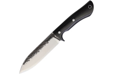 Image of Lon Humphrey Custom Knives Alpha Bushcraft Knife, 10.5in Overall, 5.5in Hammered Finish Carbon Steel Blade, Black Micarta Handle, Black Leather Sheath, LHK037