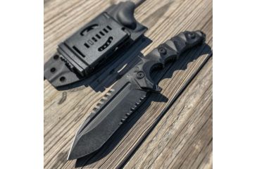 Image of LOTAR Combat Karnaff Gen 2 MilSpec Elite Fixed Blade Knives, 109mm, CPM3V, Drop Point, G10, Partially Serrated, Black, R102SWX