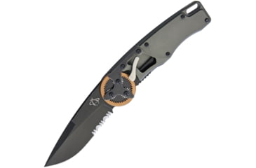 Image of Mantis Gearhead Linerlock Copper Folding Knife, 3.38in Black Stonewash Partially Serrated M-Vx Tool Steel Drop Point, Gray Satin SS Handle, GH2021DPCS