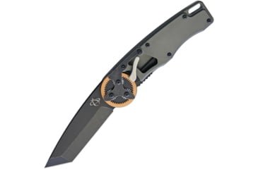 Image of Mantis Gearhead Linerlock Copper Folding Knife, 3.38in Black Stonewash M-Vx Tool Steel Tanto Blade, Gray Satin SS Handle, Copper Gear Ring, GH2021TC