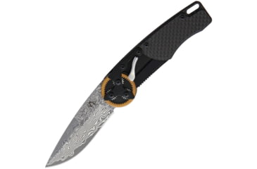 Image of Mantis Gearhead Linerlock Dam CF Folding Knife, 3 Damascus steel drop point blade, Carbon fiber handle, GH2028DP