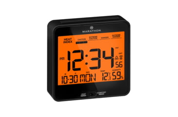Image of Marathon Atomic Desk Clock w/Backlight, Heat and Comfort Index, Black, CL030054-BK-00-NA