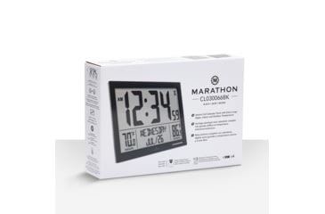 Image of Marathon Slim Atomic Full Calendar Wall Clock w/ Indoor/Outdoor Temperature, Black, 14.6in x 1.2in x 9in, CL030066-BK-FD-NA