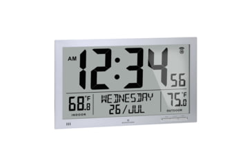 Image of Marathon Slim Atomic Full Calendar Wall Clock w/ Indoor/Outdoor Temperature, Graphite Grey, 14.6in x 1.2in x 9in, CL030066-GG-FD-NA