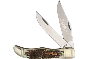 Image of Marbles Folding Hunter Imitation Stag Folding Knife, Satin SS Clip And Skinner Blades, Imitation Stag Handle, Black Nylon Sheath, KB223/ MR417 #61 SHIELD