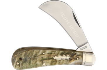 Image of Marbles Hawkbill Ram's Horn Folding Knife,3.25in,Stainless Steel,Standard Edge,Satin,Ram Horn Handle MR364