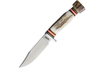 Image of Marbles Stag Skinner SS Knife, 8.75in Overall, 4.25in Satin SS Clip Point Blade, Stag Bone Handle, SS Guard, Brown Leather Sheath, MR458 / EG-739