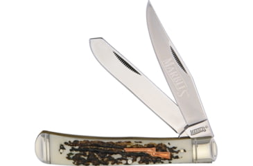 Image of Marbles Trapper Imitation Stag Folding Knife, SS Clip/ Spey Blades, Imitation Stag Handle, KB201/ MR414 #61 SHIELD