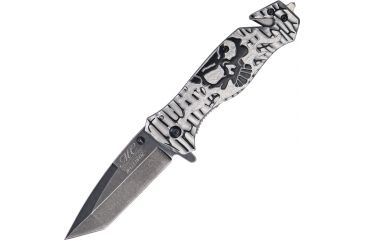 Image of Master Collection Skull Rescue Folder A/O Fold Knife, SS Assist Tanto Blade, Silver Handle MCA007SB