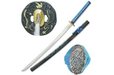 Image of Master Cutlery Fixed Blade, 41in, Carbon Steel Blade, Blue Cord Wrapped With Imitation Ray Skin Handle SW-768BL